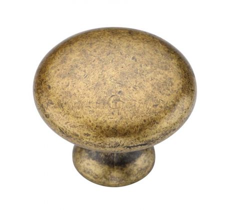 Heritage Brass Vintage Round Cabinet Knob (35mm), Distressed Brass